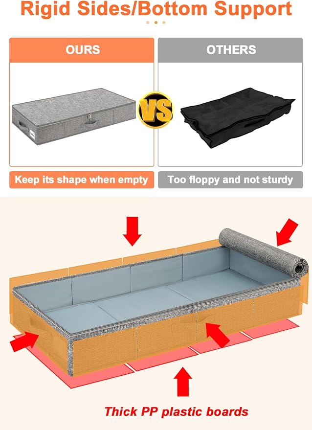 punemi 5 inch High Sturdy Low Profile Under Bed Storage, 2 Pack, Grey | Shallow Storage Bin with Sturdy Sides & Bottom, Ideal for Clothes, Blankets & Toys, Fits Under Cribs, Sofas & Dorm Beds