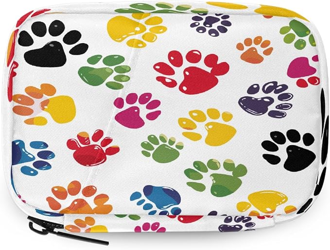 Weekly Pill Organizer Travel Size Bag with Removable 7 Day Pill Box Portable Vitamin Case Purse with Zipper,Colorful Pet Paws White