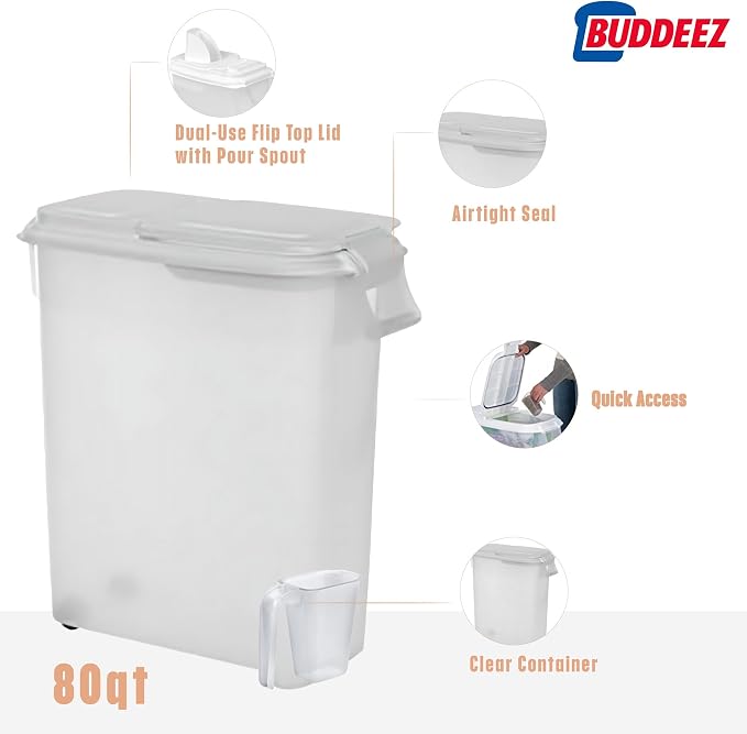 Buddeez 80-Quart Roll-Away Pet and Large Animal Food Dispenser with Scoop