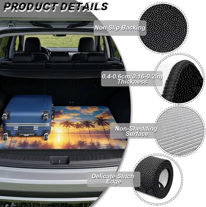 Howilath All Weather Car Trunk Liner Cargo Mat for SUV Sedan Truck, Non-Slip Tropical Sunset Palm Beach Rear Trunk Protector, Ideal for Daily Commute & Weekend Adventure