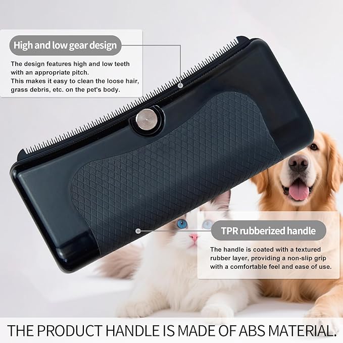 Pet Deshedding Brush for Dogs, Cats, Rabbits, Horses, Gentle Grooming Tool for Loose Hair & Matted Fur, Ergonomic Handle