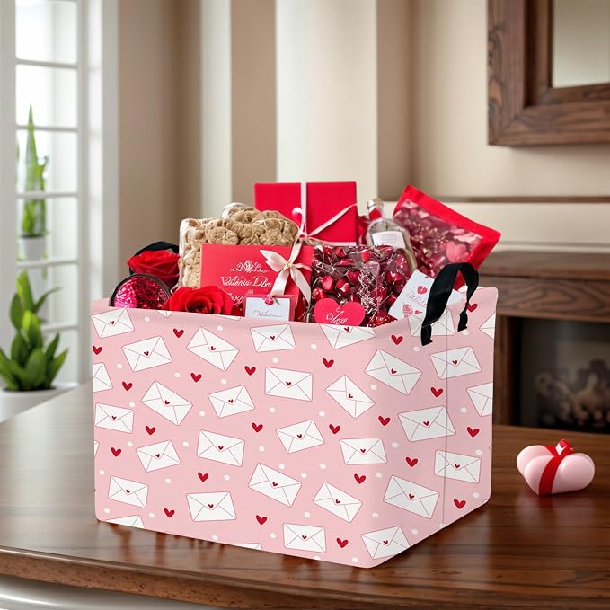 Valentine's Day Basket Gift for Empty Cute Heart Large Storage Bin for Kid and Baby Room Décor (Pink Envelope Love)