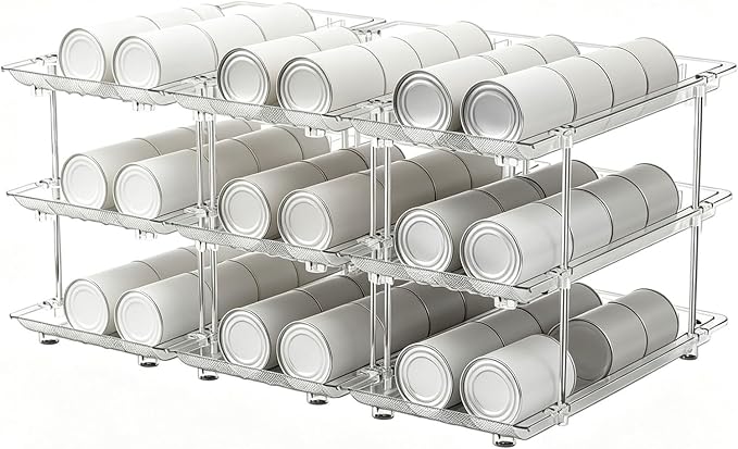 Can Organizer Rack, 5-Layer | Clear PET Kitchen Storage Shelf with Tiered Open-Front Access, Vertical Cabinet Countertop Use