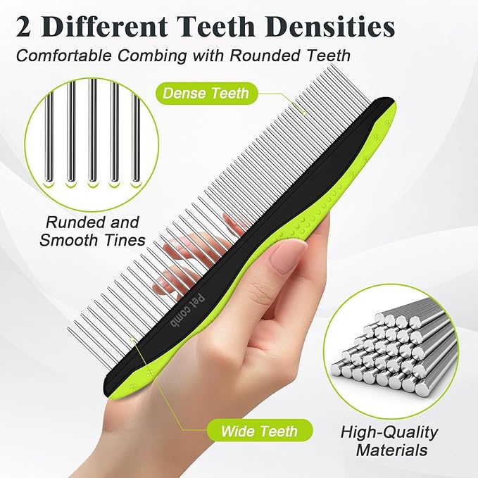 2PCS Self Cleaning Slicker Brush & Dog Comb - Skin Friendly Deshedding Grooming Tool for Dogs, Cats and Small Animals, Professional Deshedding Dematting Tool for Long and Short Haired Pets (Green)