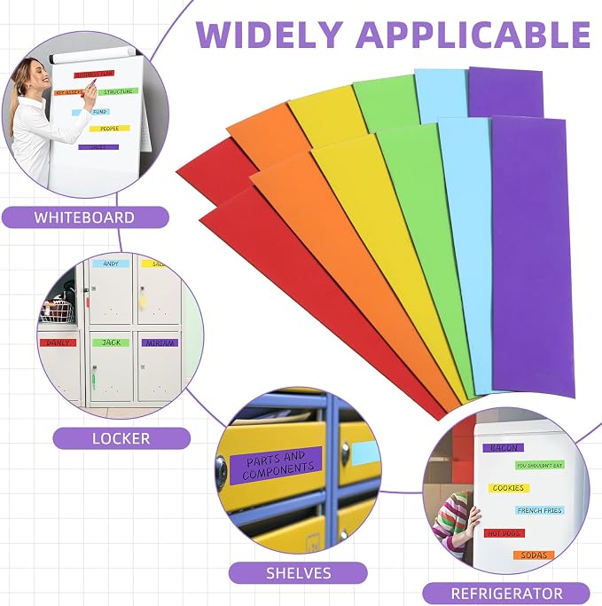 6 Pcs Dry Erase Magnetic Tapes for Classroom Colored Rainbow Adhesive Magnetic Strips Blank Sticky Labels Writable Sheet for Back to School Whiteboard Refrigerator DIY(1 in X 9.8 ft,Classic)