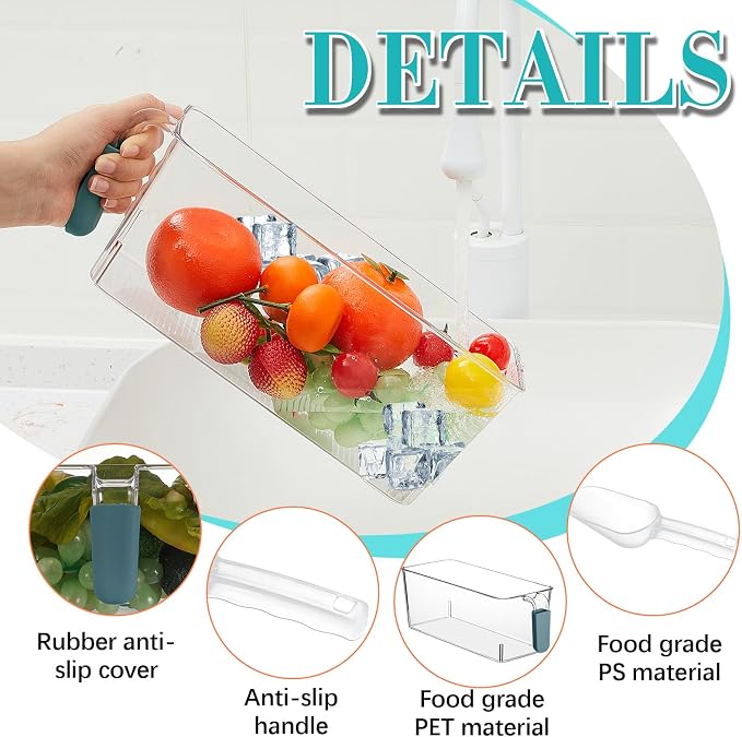 Havawish Ice Storage Bin and Flexible Scoop Set Plastic Freezer Bin | Freezer Ice Bin Scoop, Clear Bucket Container, Pull Handle, Flexible Storage, 10.83 X 4.92 X 4.33 in