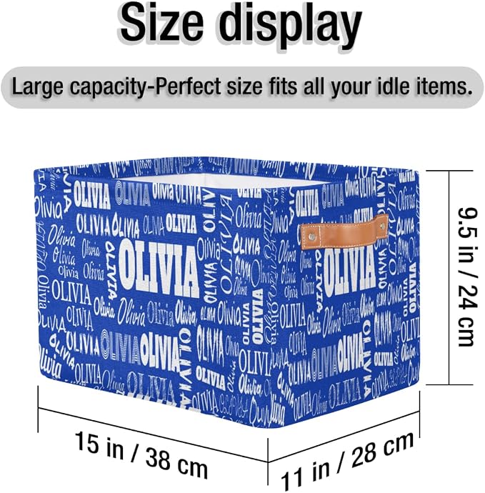 Personalized Kids Toy Box Storage Basket with Name, Royal Blue | Organizing Boys Girls Pets Toys Closet Shelf Clothes Books