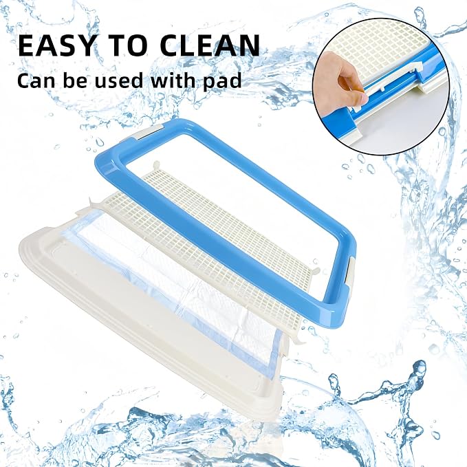 Dog Potty Tray for Small Dogs, Puppy Potty Training Tray 19.7"x14.6" Indoor Dog Toilet, Leak-Proof Pet Pads Holder (Blue)
