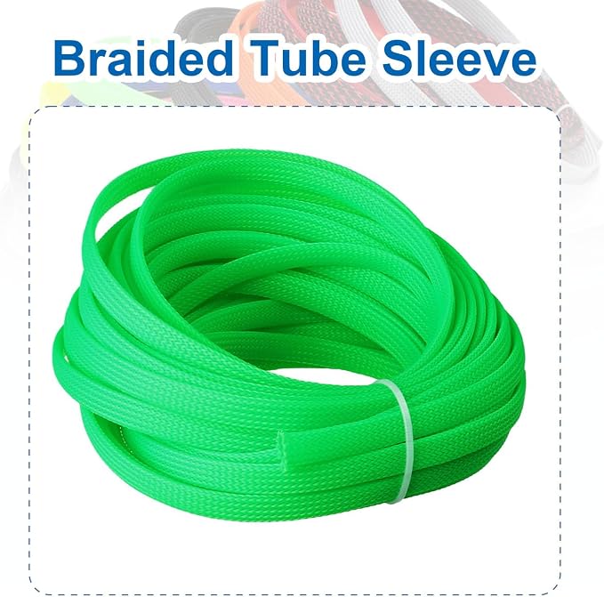 Heyiarbeit 10m/32.8ft PET Expandable Braid Cable Sleeving Flexible Wire Mesh Sleeve Fluorescent Green 8mm