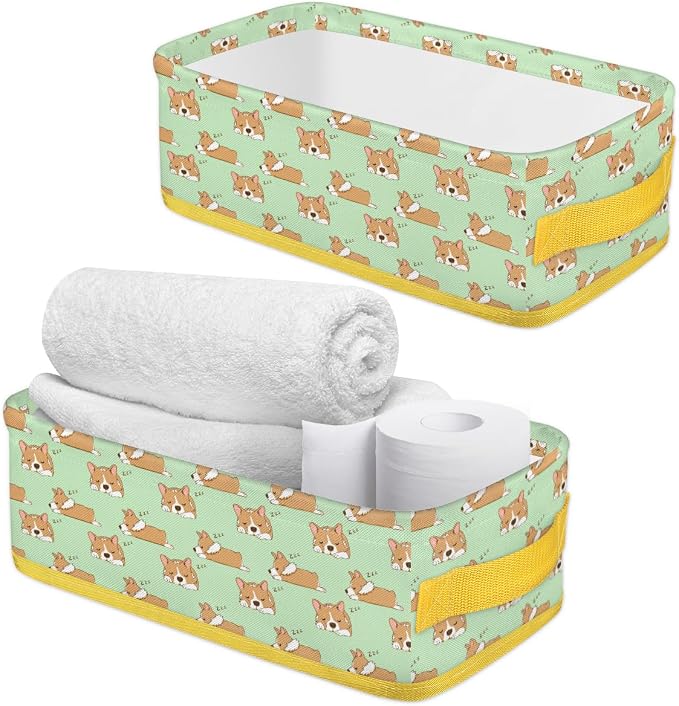 Puppy Sleeping Cute Bathroom Storage Basket, Foldable with Handle Open Countertop Paper Towel Decorative Box, Toilet Tank Top Shelf Baskets for Home Closet Bedroom Living Room Office