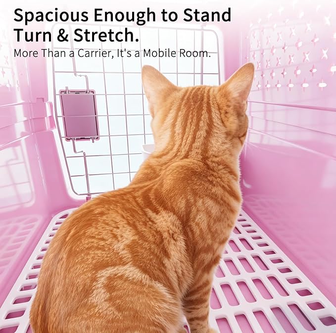 Airline Pet Carrier: Hard-Sided Small Cat & Dog Crate with Bowl | Airline-Approved Size / Durable Metal Locking Door / 360° Ventilation Panels / Top Handle for Easy Carry / Lightweight Shell