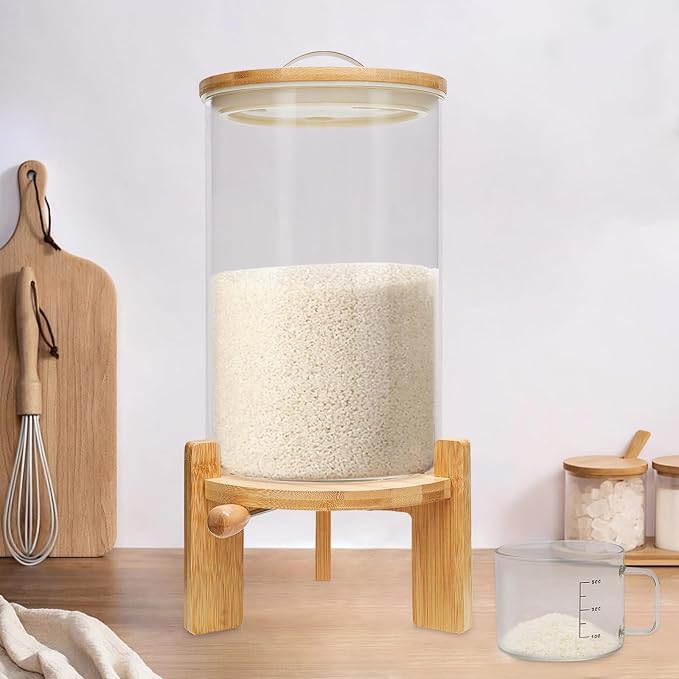 Cereal Storage Dispenser,Flour Storage Container,Rice/Grain Dry Food Glass Container,7.5L With Valve,Glass Food Storge Container for Kitchen Organization and Pantry Store
