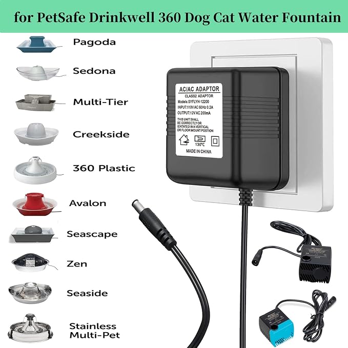 12V Power Adapter for PetSafe Drinkwell 360 Dog Cat Water Fountain Compatible with PetSafe Pump Power Supply（PAC00-13206 ）