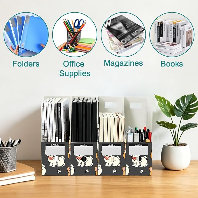 Emelivor Cute Pets Dogs Black Print Magazine Holder Set of 3 Desk File Organizer Foldable Vertical Folder Holder with Labels for Office Organization Book Bins for Library Classroom Home