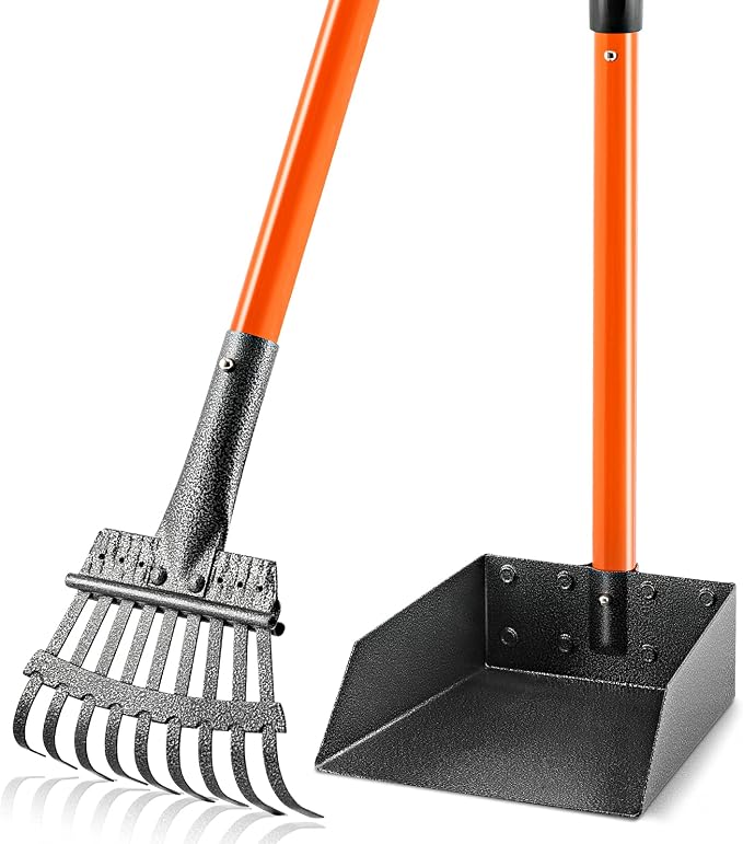Pooper Scooper, Long Handle Dog Poop Scooper for Medium Small Dogs | Heavy Duty, Pet Supplies Metal Tray Rake, Stainless Steel, Rust-Resistant, 37"+ Handle No Bending, Use on Grass Dirt Gravel