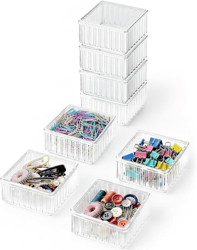 4Pcs Clear Drawer Organiser Tray Set Vanity Drawer Dividers Dresser Drawers Storage Bin for Makeup Tool Kitchen Utensil Stackable Desktop Planner