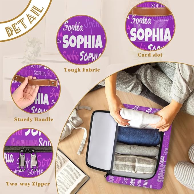 Custom Rectangular Baby Storage Basket with Zipper Lid, Kids Toys Bin, Books Shelf Basket, Clothes Towel Storage Bin for Nursery, Gift Basket, Pet Basket, Bright Purple Color