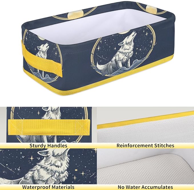 Wolf Stars Moon Bathroom Storage Basket, Foldable with Handle Open Countertop Paper Towel Decorative Box, Toilet Tank Top Shelf Baskets for Home Closet Bedroom Living Room Office