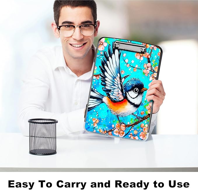Blue Hummingbird A4 Clipboard with Storage Pen Holder, Clipboards Organizer Nursing Clipboard Foldable File Folder Plastic Clipboard Folio Clip Board for Office Students Classroom Doctor