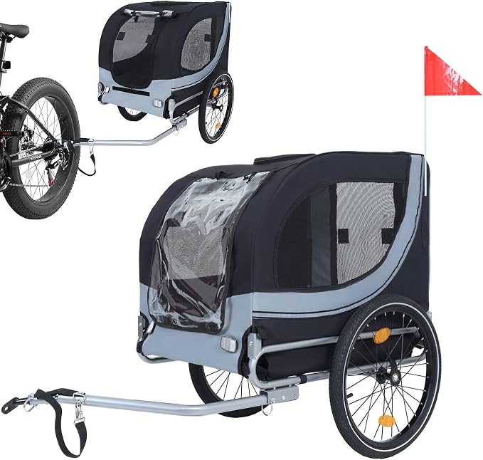 Large Dog Bike Trailer with 18.9" Wheels - 120LB Capacity Dog Trailer for Bike, Foldable Pet Bike Trailer for All-Terrain Cycling, Jogging & Camping