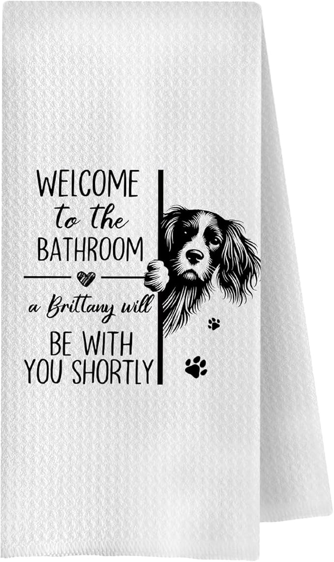 Funny Brittany Bathroom Hand Towels, Brittany Gifts for Women Men, Dog Lover Gifts Decorative Hand Towels for Bathroom Washroom Toilet Restroom, 16x24 Inches