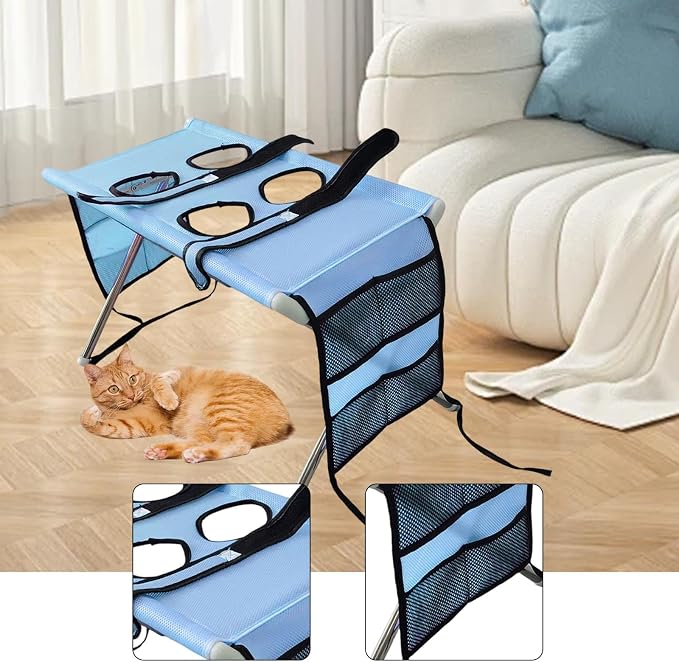 Fenteer Pet Grooming Table with Fix Straps Foldable Washing Station Grooming Stand Frame Animal Cleaning Accessories for Bathing Nail Trimming Suitable for, Blue