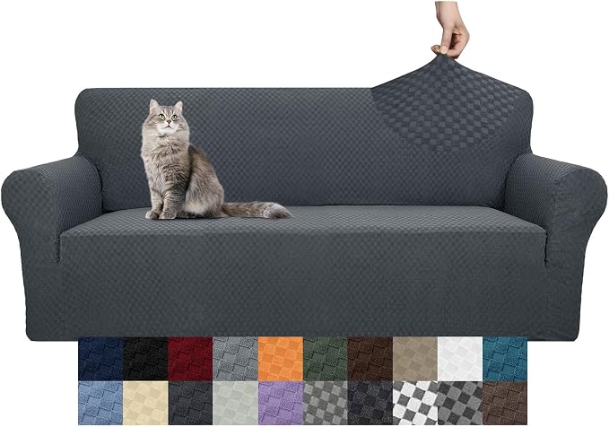 YEMYHOM Couch Cover Latest Jacquard Design High Stretch Extra Large Sofa Covers Pet Dog Cat Proof Oversized Slipcover Non Slip Magic Elastic Furniture Protector (XL Sofa, Dark Gray)