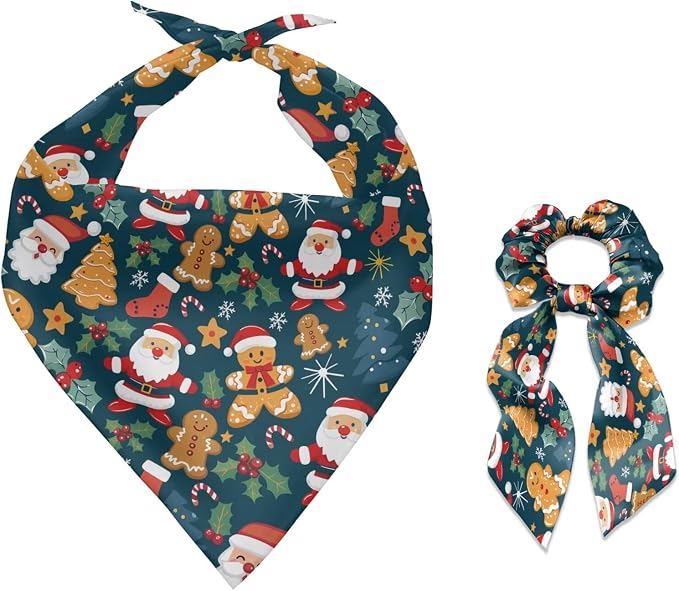 COEQINE Dog Bandanas Small Breed Christmas Bow Hair Tie for Large Dogs Xmas Sock Navy Santa Claus Pattern Hair Tie Holder Organizer Set 2 Pcs Birthday Holiday Clothes Funny Cosplay