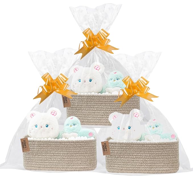 COMFY-HOMI 13" x 8.5" x 5.1" Storage Baskets for Organizing | Cotton Rope Woven Basket | Toy Storage Bin Box | Basket for Shelves, Closet Organizer Bin, Decorative Closet Shelf, 3 Pack