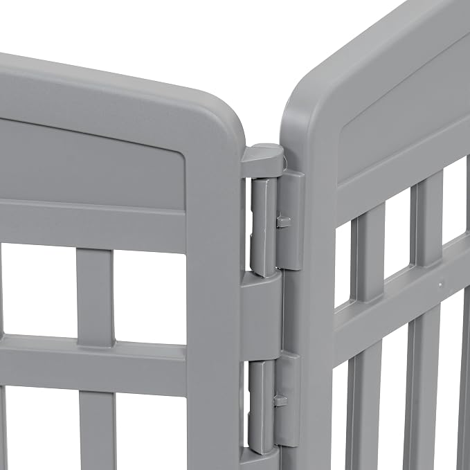 IRIS USA 8-Panel Dog Playpen, Pet Enclosure, Gray | Safe Play Zone, Configurable Layout, Custom Pen Configuration, Multi-Shape Setup, Stable Non-Tip Base, Secure Door Latch