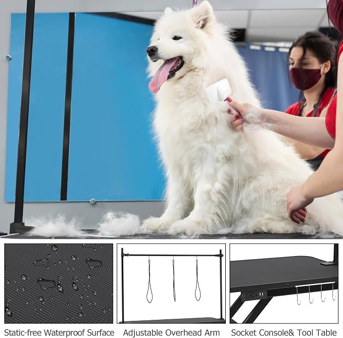 Professional Electric Grooming Table for Dogs At Home, Capacity 264LBS | Black Dog Grooming Table Height Adjustable Pet Grooming Table with Dog Grooming Arm, Anti Slip Tabletop, Tool Organizer