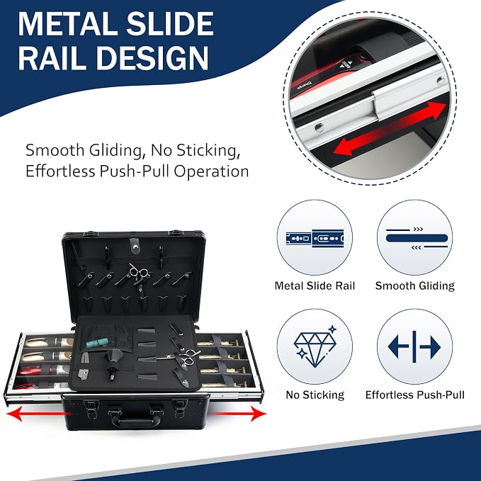 MoyRetty Professional Barber Case with Cap Clear dustproof, 16.5"*12.4"*7" | arber Suitcase 6 Clipper Slots & 8 Shear Holders, Portable Aluminum Organizer for Hair Stylists & Pet Groomers