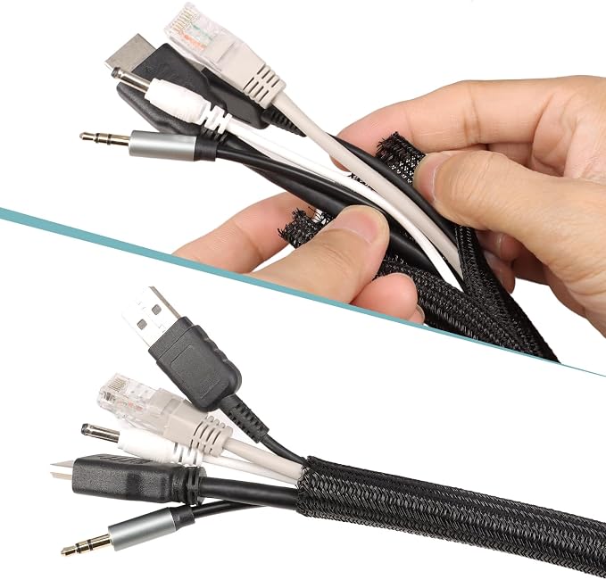 25ft PET Braided Cable Sleeve 1/8 inch(3mm) Wire Protector Cable wrap Wire Covers for Cords Cable Sleeves Cord Management Cable Management Sleeve(Black)