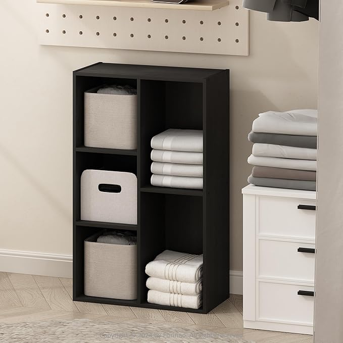 Furinno Reed Closet Organizers and Storage, 5-Cube Reversible Closet Shelves, Closet Organization Shelf, 9.4 x 19.5 x 31.5, for Bedroom, Closet, Blackwood
