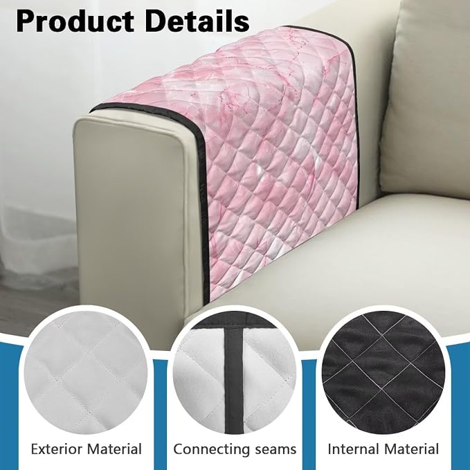 Sofa Arm Rest Covers Couch Arm Covers Stretch Armchair Cover Anti-Stain Sofa Slipcover Office Chair Armrest Protector for Armchair Furniture Protector Pink Marble