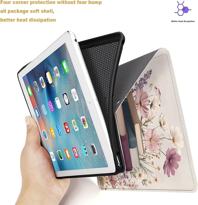 Tablet Case for iPad 10.5 Inch (iPad Air 3/Pro,2017/2019),Shockproof Protective Cover with Stand,Auto Wake/Sleep,Books and Flowers
