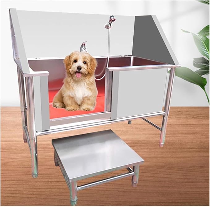 Professional Pet Grooming Tub with Faucet,Stainless Steel Dog and Cat Bathing Station for Washing and Showering.Silver-120cm/47.2in
