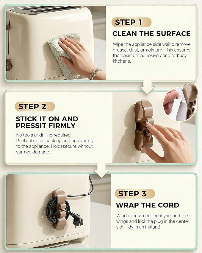 Cord Organizer for Appliances, 6 Pack Appliance Cord Organizer Stick On, Soft Rubber Appliance Cord Wrap with Strong Adhesive, Cord Holder for Kitchen Appliances, Perfect for Coffee Maker Air Fryer