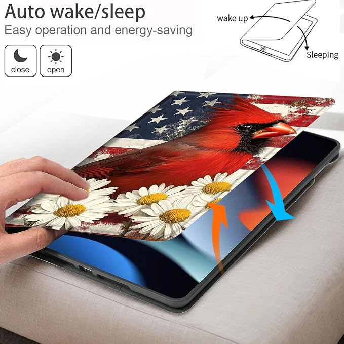 Bxgolkgd Tablet Case for Samsung Galaxy Tab A9 8.7 Inch 2023(SM-X110/X115/X117),Shockproof Stand Cover with Heat Dissipation,Auto Wake/Sleep Function,American Flag Cardinal Daisy