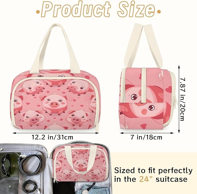 Pig Kawaii Travel Toiletry Bag with Handle | Wet & Dry Separation, Full-Size Bottle Friendly, Leak-Proof, Waterproof, Easy to Clean, for Travel, Gym, Home