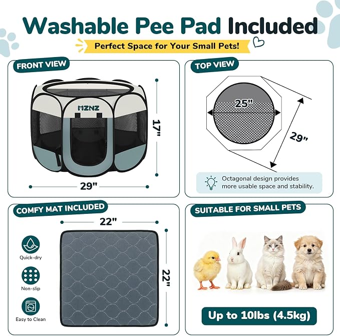 Dog Cat Small Animal Puppy Playpen Crate with Pee Pad, Small | Portable Pop Up Pet Cage Enclosure Tent Kennel Indoor Outdoor with Carrying Case, No Assembly, Camping Use