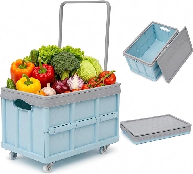 Collapsible Storage Bins with Lids, Folding Plastic Stackable Utility Crates 30L, Plastic Tote Storage Box Container Stackable Folding Utility Crates for Clothes Books Snack Shoe and Grocery Storage