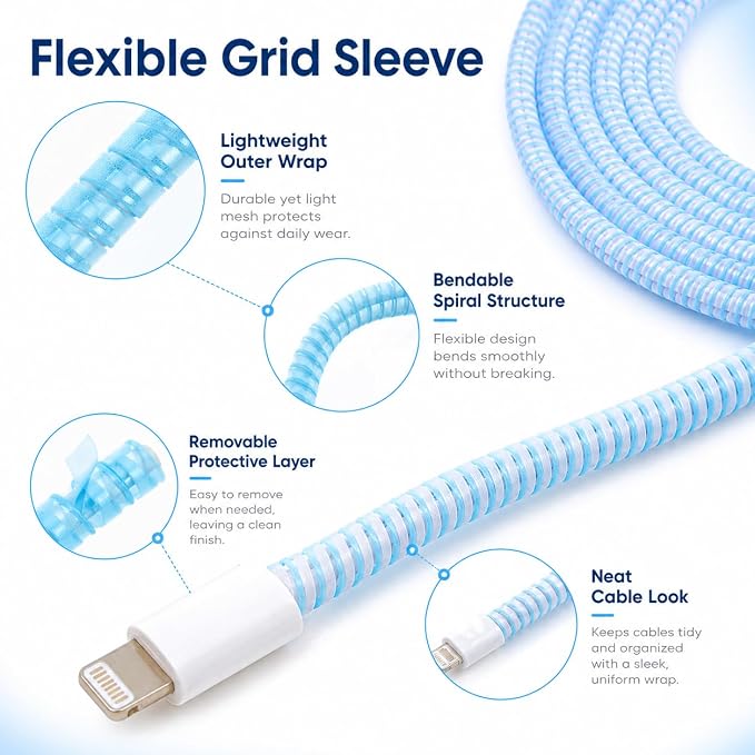Blue Spiral Cable Protector, Chargers Cable Protector Data Cable Protect Sleeve, Earphone Data Cable Pet Chew 1.5m