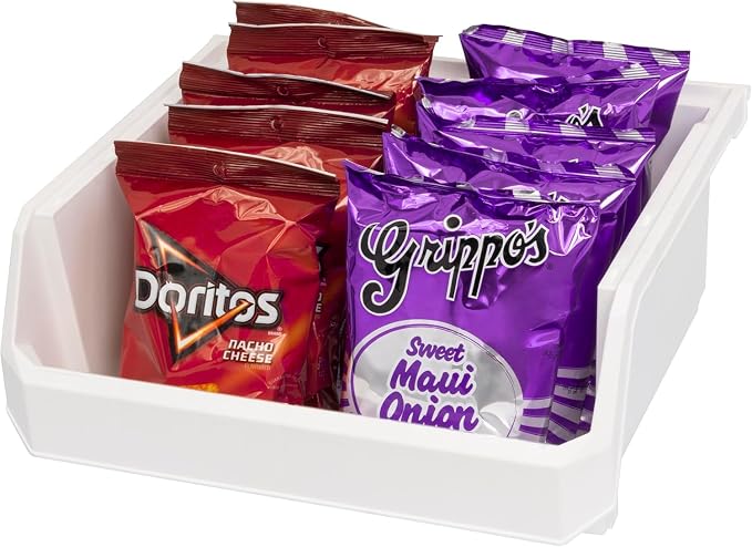 Extra Large Stackable Plastic Storage Bins, 4-Pack, White | Open-Front Stackable Bins For Garage, Pantry, Closet & Office, 14,8"L X 16,5"W X 7"H, Nests When Empty, Durable Plastic,