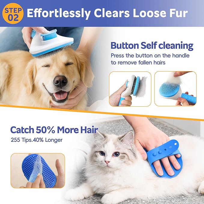 Bath Grooming Kit for Pets, 10pcs Dog Brush for Shedding with Dog Nail Clipper and Trimmer, Dog and Cat Grooming Supplies, Dematting Comb for Dogs, Pet Bath Supplies