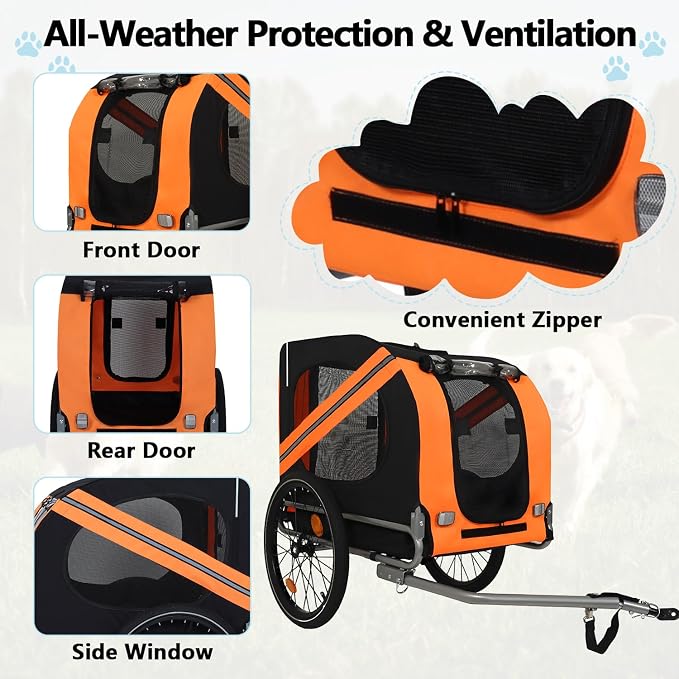 Large Dog Bike Trailer with 18.9" Wheels - 120LB Capacity Dog Trailer for Bike, Foldable Pet Bike Trailer for All-Terrain Cycling, Jogging & Camping