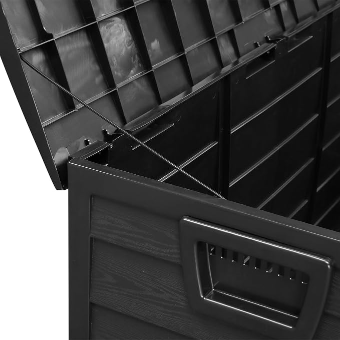 75 Gallon Black Outdoor Storage Box with Wheels, Waterproof Resin Deck Box for Patio Cushions & Garden Tools, Rolling Garden Storage Bin, Weather Resistant Trunk