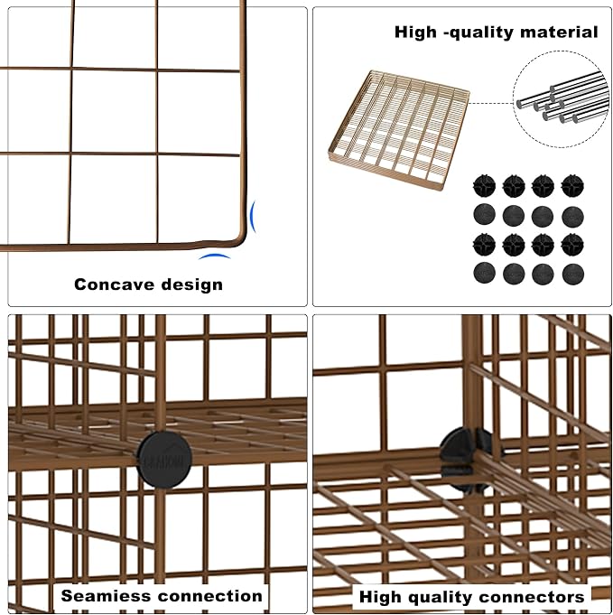 C&AHOME Wire Cube Storage, 6 - Cube Organizer Metal C Grids Units, Brown | Modular Shelves Units, Closet Organizer, Storage Bins Shelving, Ideal for Home, Office, Living Room