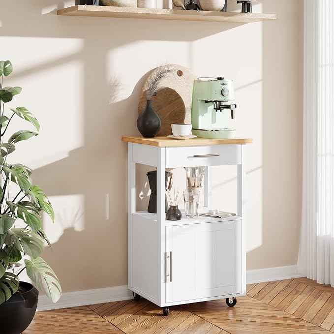 JY QAQA 22" Kitchen Island on Wheels with Storage Cabinet Kitchen Cart Cabinet with Shelves, Cart Handle for Towel Rack or Free Mobility, Portable Islands for Kitchen,White