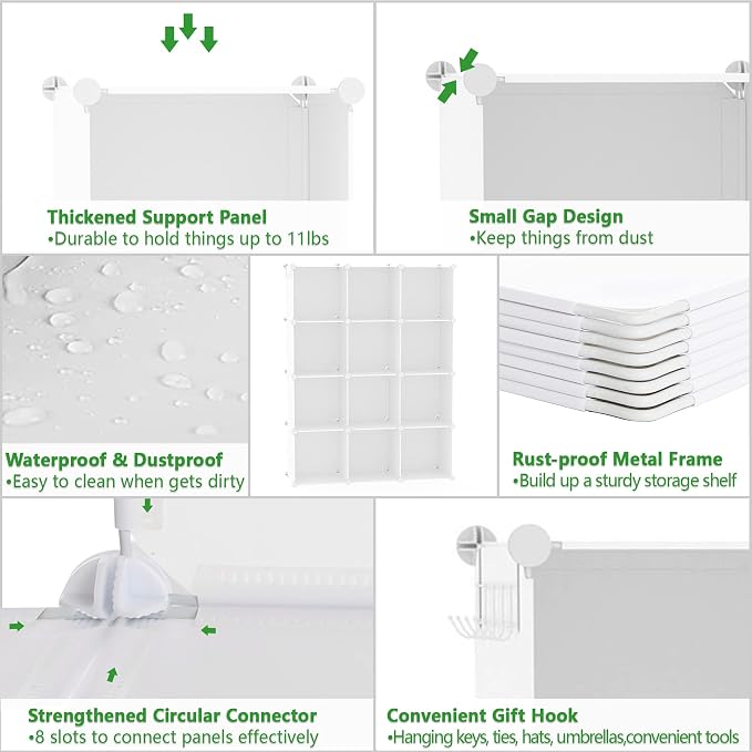 C&AHOME Cube Storage Organizer, 12-Cube Shelf Units, Closet Cabinet Milky | DIY Plastic Modular Bookshelf, Stackable Clothes Organizer Shelving Ideal for Home, Bedroom, 36.6" L x 12.4" W x 48.4" H